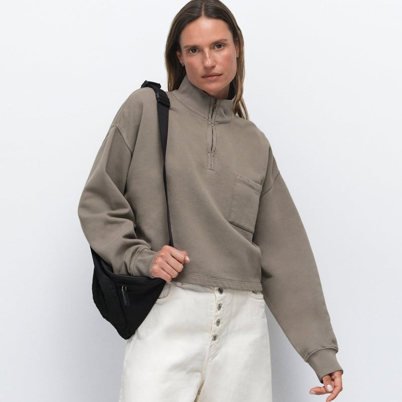 Organic Fleece Cropped Half-Zip Sweatshirt by MATE the Label, 100% Cotton