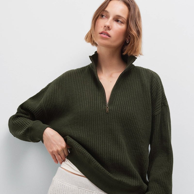 Organic Waffle Collared Half-Zip Sweatshirt by MATE the Label, 100% Cotton
