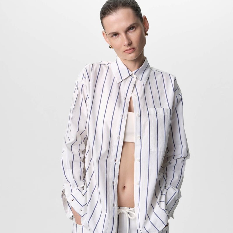 Organic Poplin Striped Long Sleeve Button Down by MATE the Label, 100% Cotton