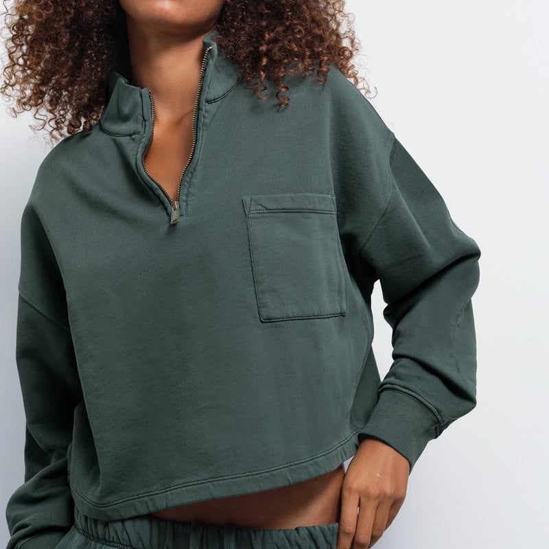 Organic Fleece Cropped Half-Zip Sweatshirt by MATE the Label, 100% Cotton
