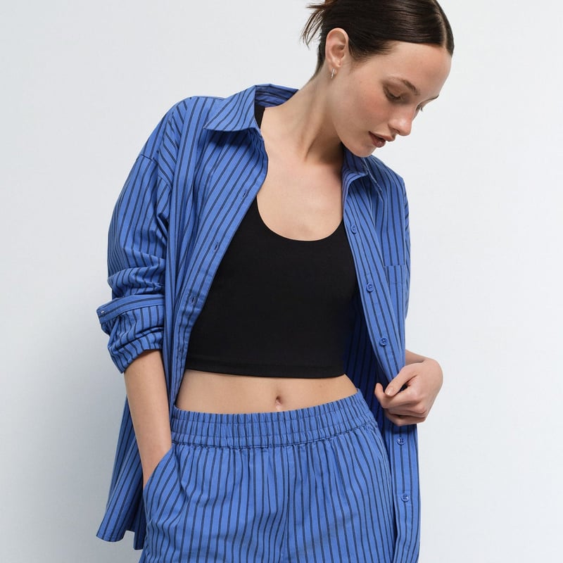 Organic Poplin Striped Long Sleeve Button Down by MATE the Label, 100% Cotton