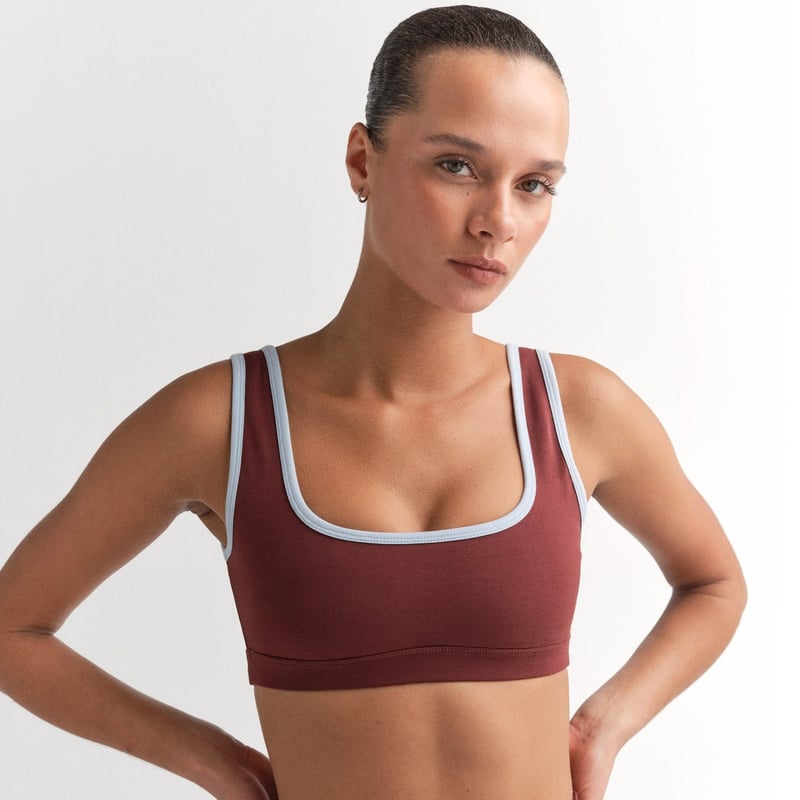 Organic Stretch Contrast Square Neck Sports Bra by MATE the Label, 92% Cotton, 8% Elastane