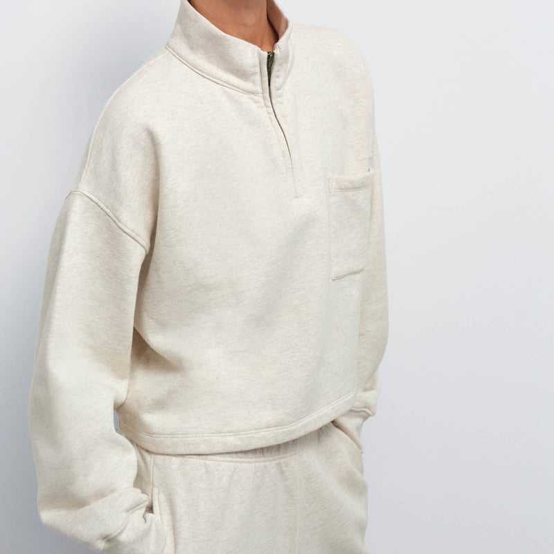 Organic Fleece Cropped Half-Zip Sweatshirt by MATE the Label, 100% Cotton