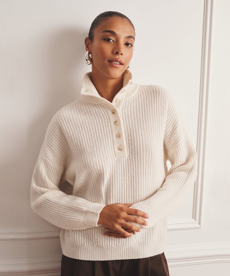 Luxe Cashmere High Neck Henley Sweater by NAADAM, 100% Cashmere
