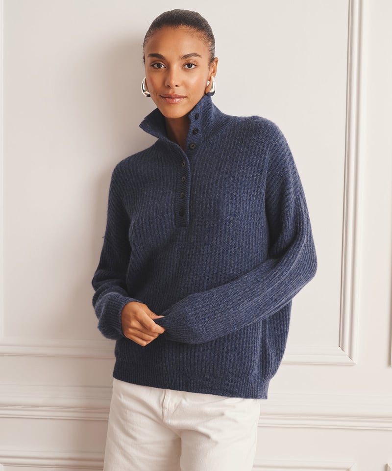 Luxe Cashmere High Neck Henley Sweater by NAADAM, 100% Cashmere