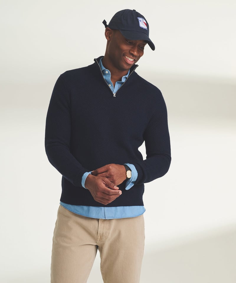 Textured Cotton Quarter Zip by NAADAM, 50% Modal, 42% Cotton, 8% Cashmere