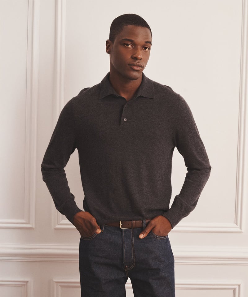Super Fine Cashmere Long Sleeve Polo by NAADAM, 100% Cashmere