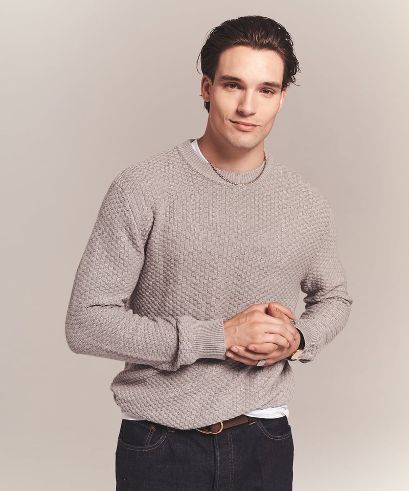 Cotton Cashmere Textured Crewneck by NAADAM, 70% Cotton, 20% Silk, 10% Cashmere