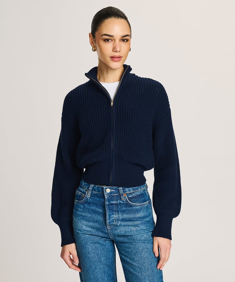 Cotton Fisherman Cinched Waist Zip Up Sweater by NAADAM, 100% Cotton