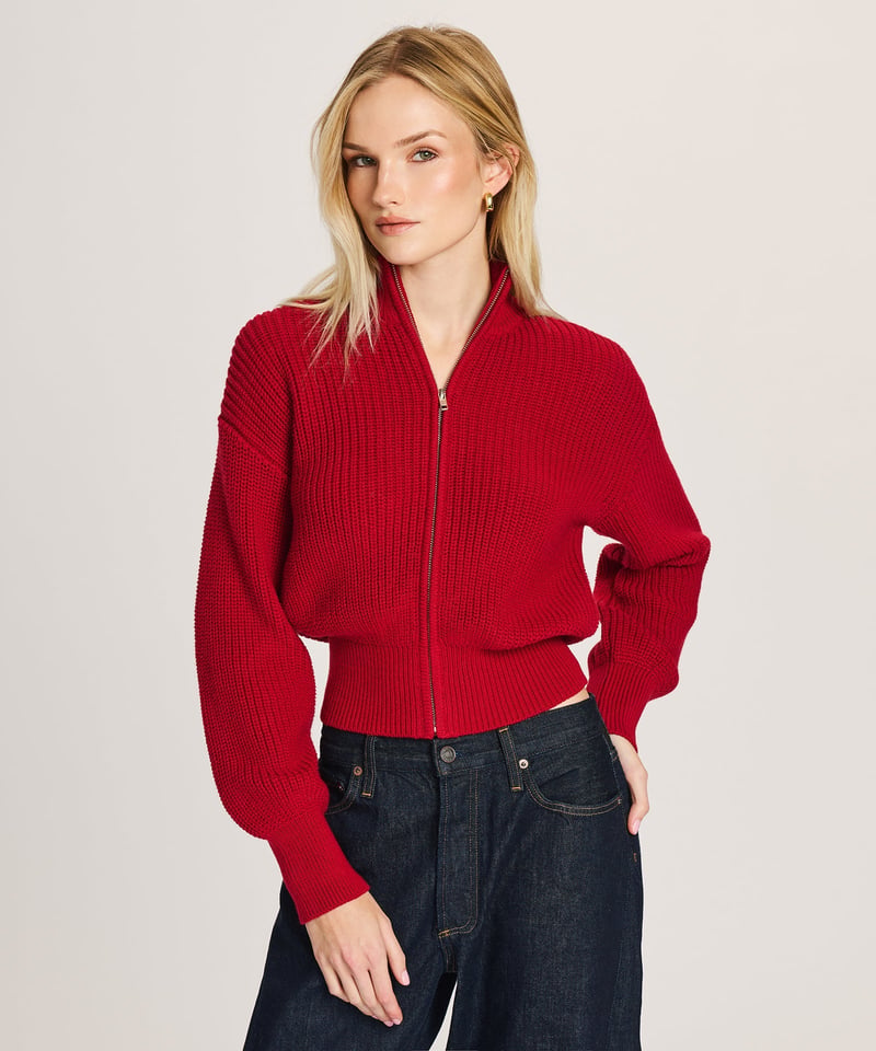 Cotton Fisherman Cinched Waist Zip Up Sweater by NAADAM, 100% Cotton