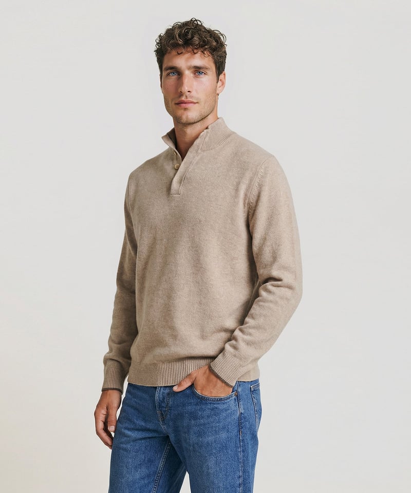 Cashmere Quarter Button Down Sweater with Contrast Trim by NAADAM, 100% Cashmere