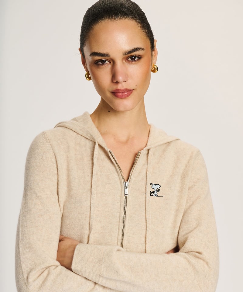 Women's Snoopy Tennis Signature Cashmere Cropped Zip Up Hoodie by NAADAM, 100% Cashmere