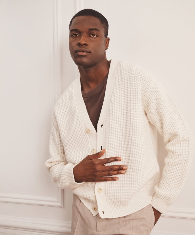 Cashmino Waffle V-Neck Cardigan by NAADAM, 90% Wool, 10% Cashmere