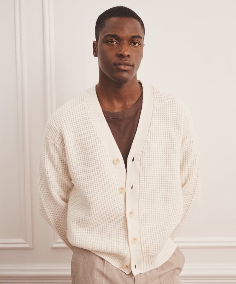 Cashmino Waffle V-Neck Cardigan by NAADAM, 90% Wool, 10% Cashmere