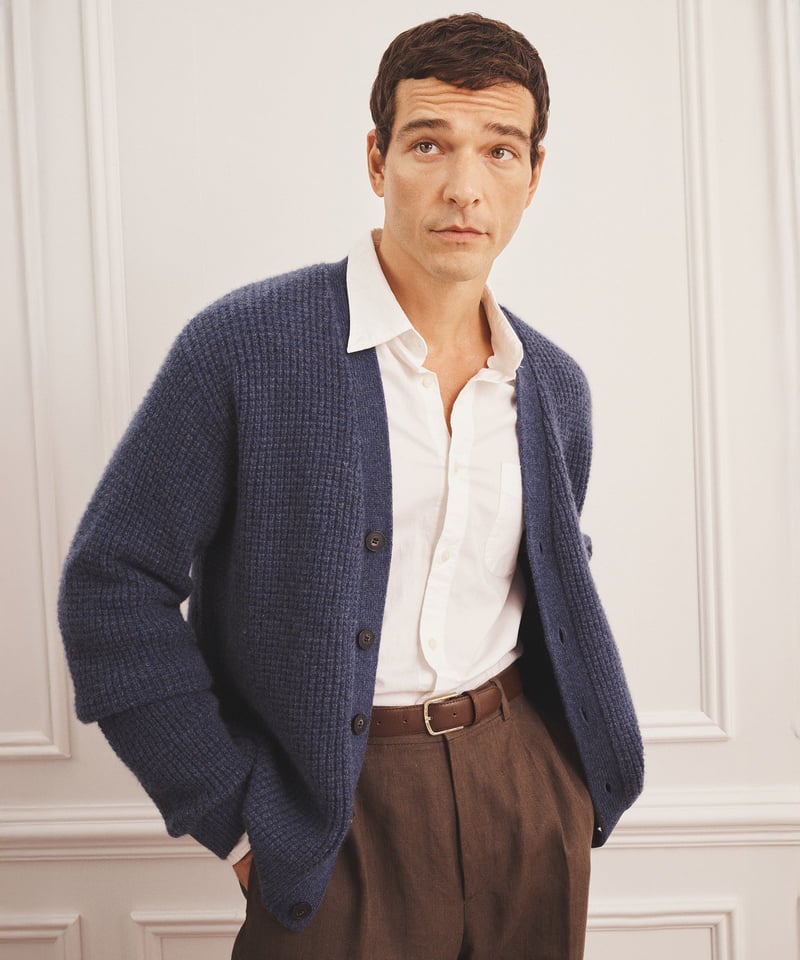 Cashmino Waffle V-Neck Cardigan by NAADAM, 90% Wool, 10% Cashmere