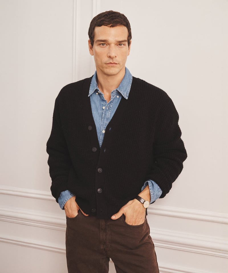 Cashmino Waffle V-Neck Cardigan by NAADAM, 90% Wool, 10% Cashmere