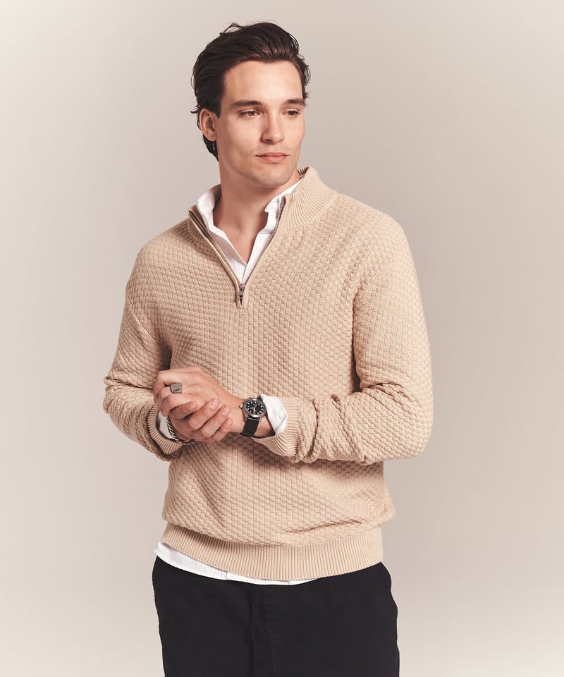 Cotton Cashmere Textured Quarter Zip by NAADAM, 70% Cotton, 20% Silk, 10% Cashmere