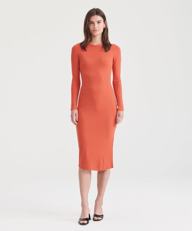 Ribbed Modal Cashmere Crewneck Midi Dress by NAADAM, 86% Modal, 10% Cashmere