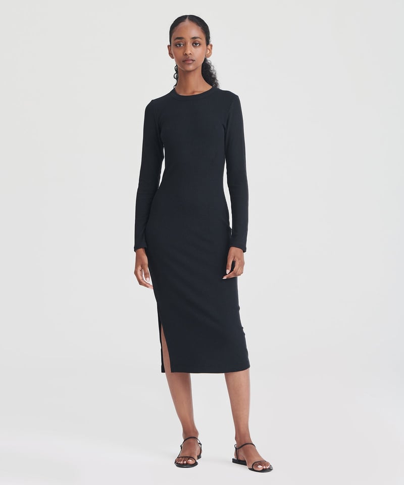 Ribbed Modal Cashmere Crewneck Midi Dress by NAADAM, 86% Modal, 10% Cashmere