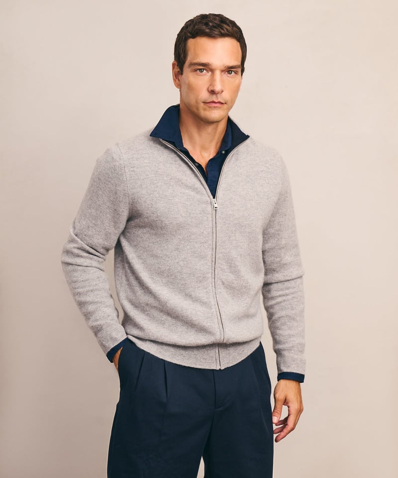 Signature Cashmere Color Blocked Full Zip Sweater by NAADAM, 100% Cashmere