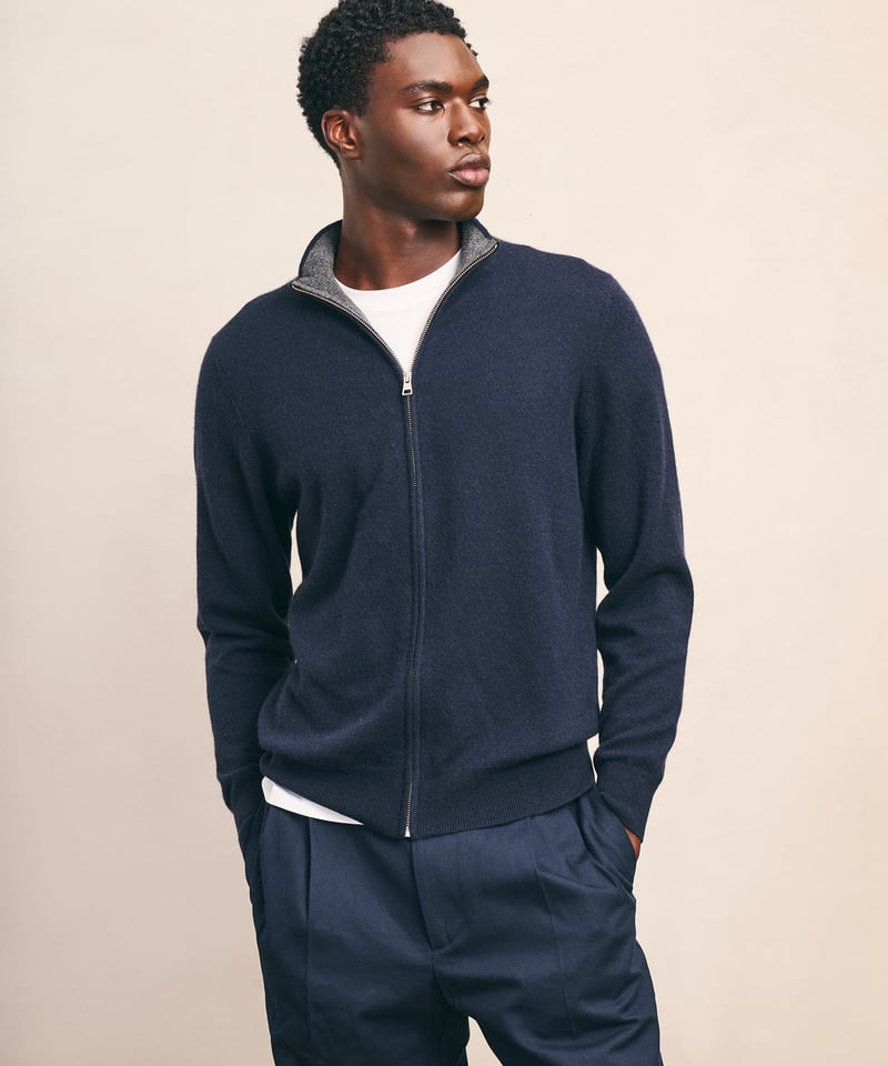Signature Cashmere Color Blocked Full Zip Sweater by NAADAM, 100% Cashmere