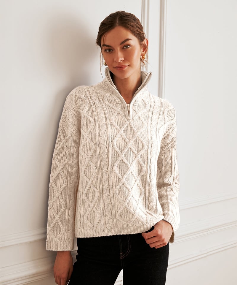 Super Luxe Cashmino Cable Quarter Zip by NAADAM, 90% Wool, 10% Cashmere