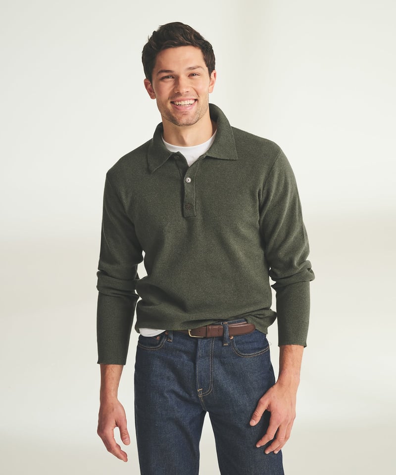 Cotton Cashmere Polo Sweater by NAADAM, 95% Cotton, 5% Cashmere