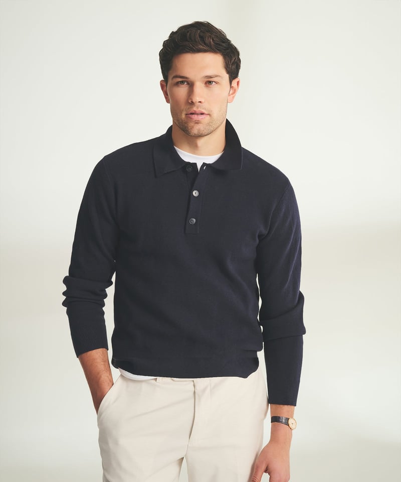 Cotton Cashmere Polo Sweater by NAADAM, 95% Cotton, 5% Cashmere