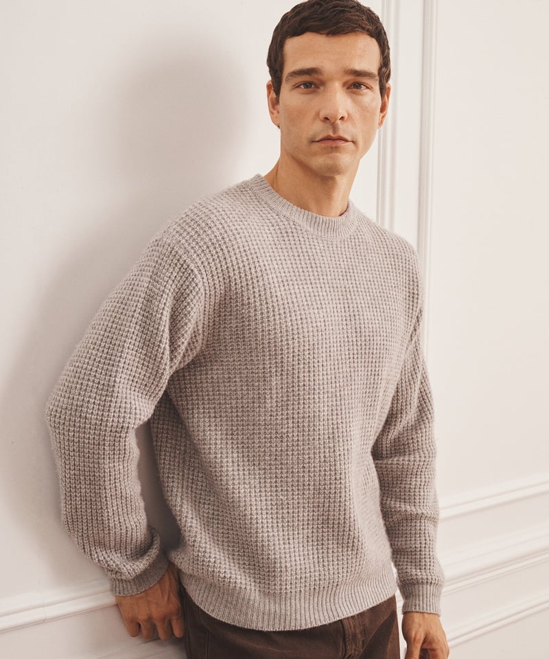 Cashmino Waffle Crewneck Sweater by NAADAM, 90% Wool, 10% Cashmere