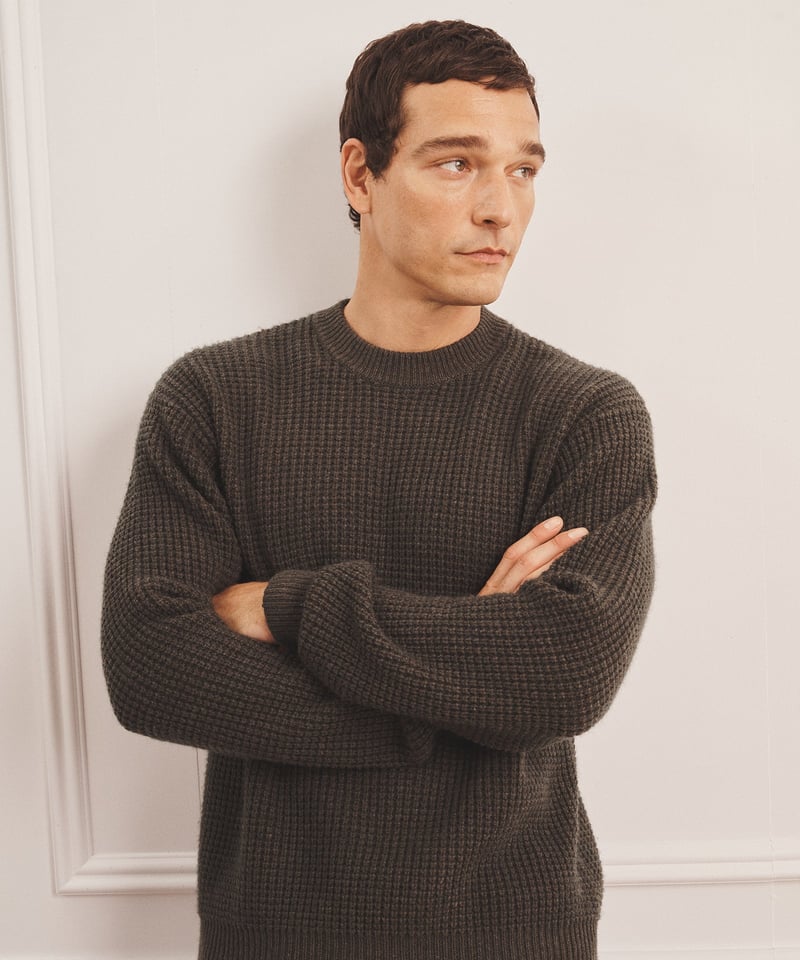 Cashmino Waffle Crewneck Sweater by NAADAM, 90% Wool, 10% Cashmere