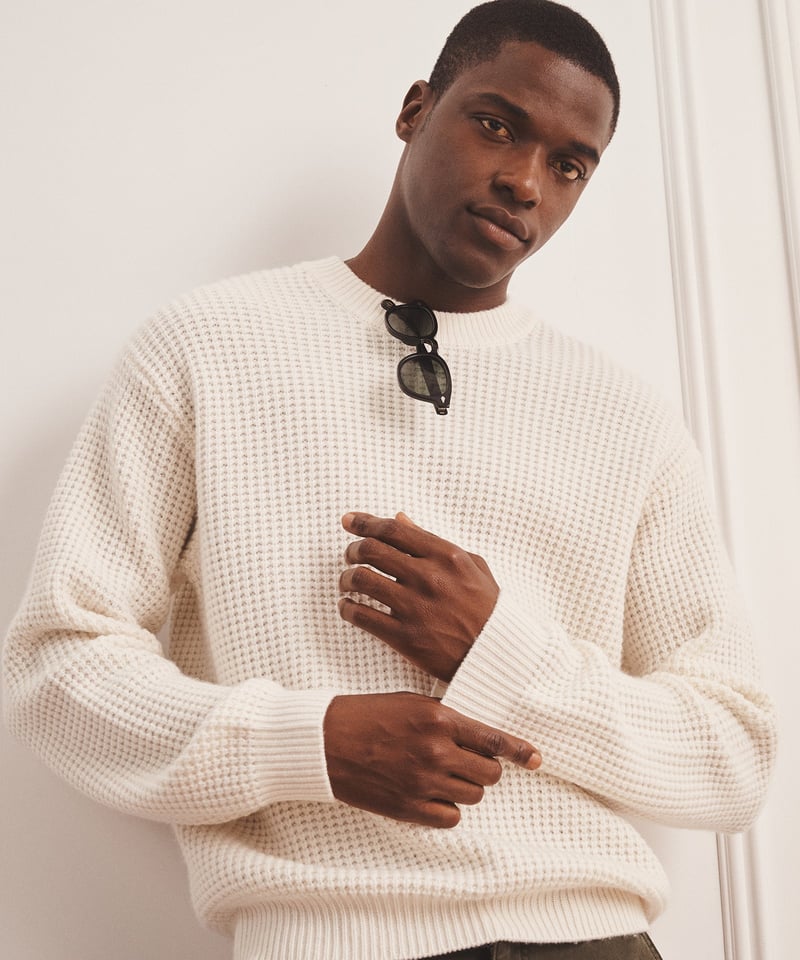 Cashmino Waffle Crewneck Sweater by NAADAM, 90% Wool, 10% Cashmere