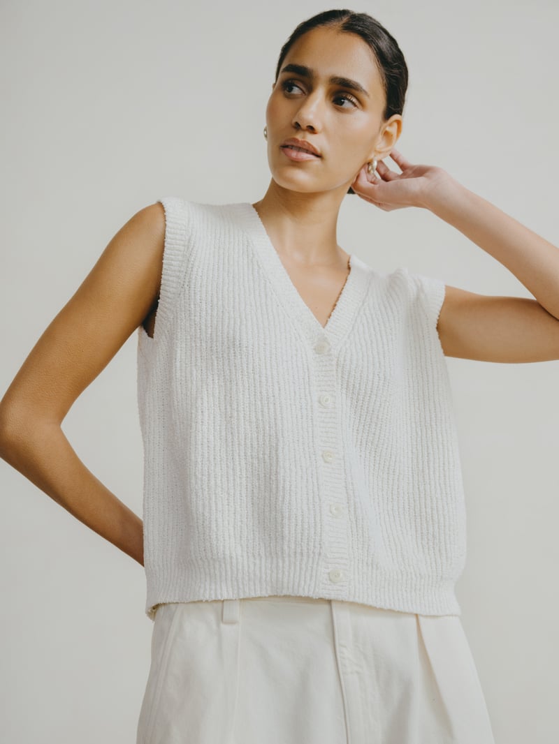 Edie Vest, Organic Cotton Bouclé, Ecru by OZMA, 100% Cotton