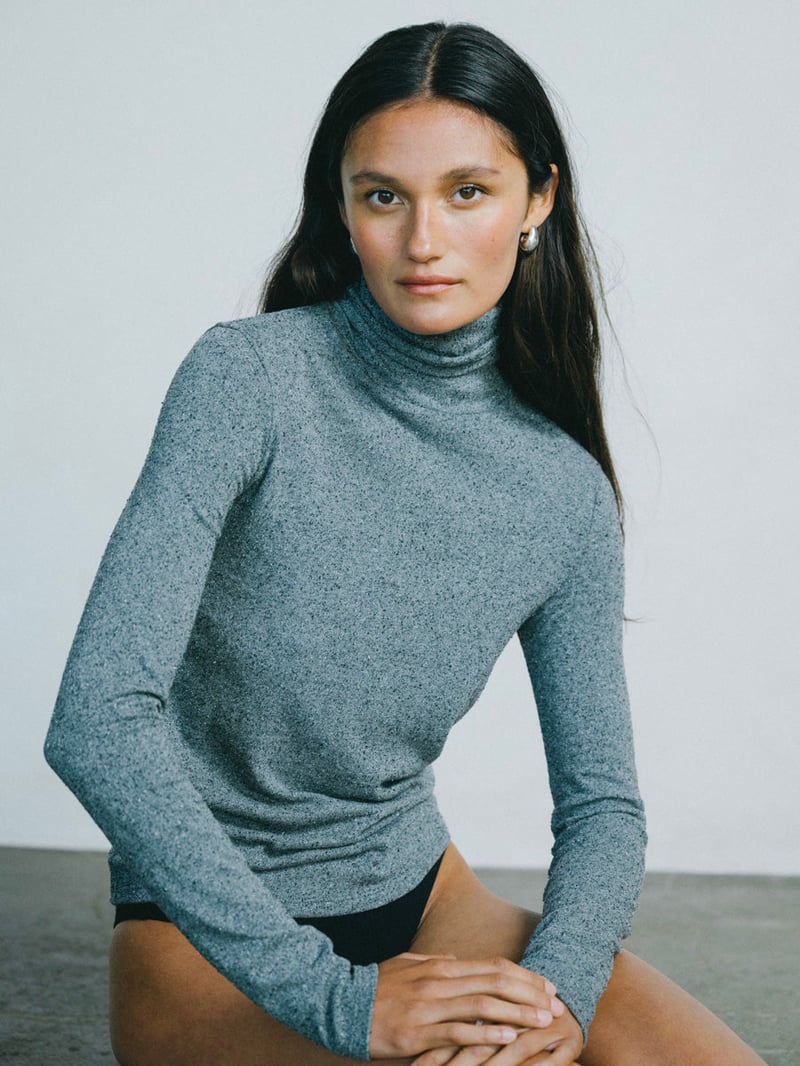 Marianne Turtleneck, Regen Silk Noil Jersey, Charcoal Heather by OZMA, 100% Silk