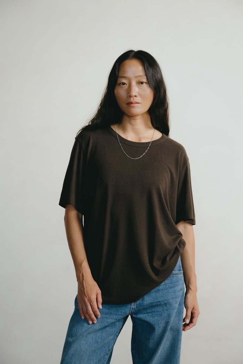 Bigger Tee, Regen Silk Noil Jersey, Walnut by OZMA, 100% Silk