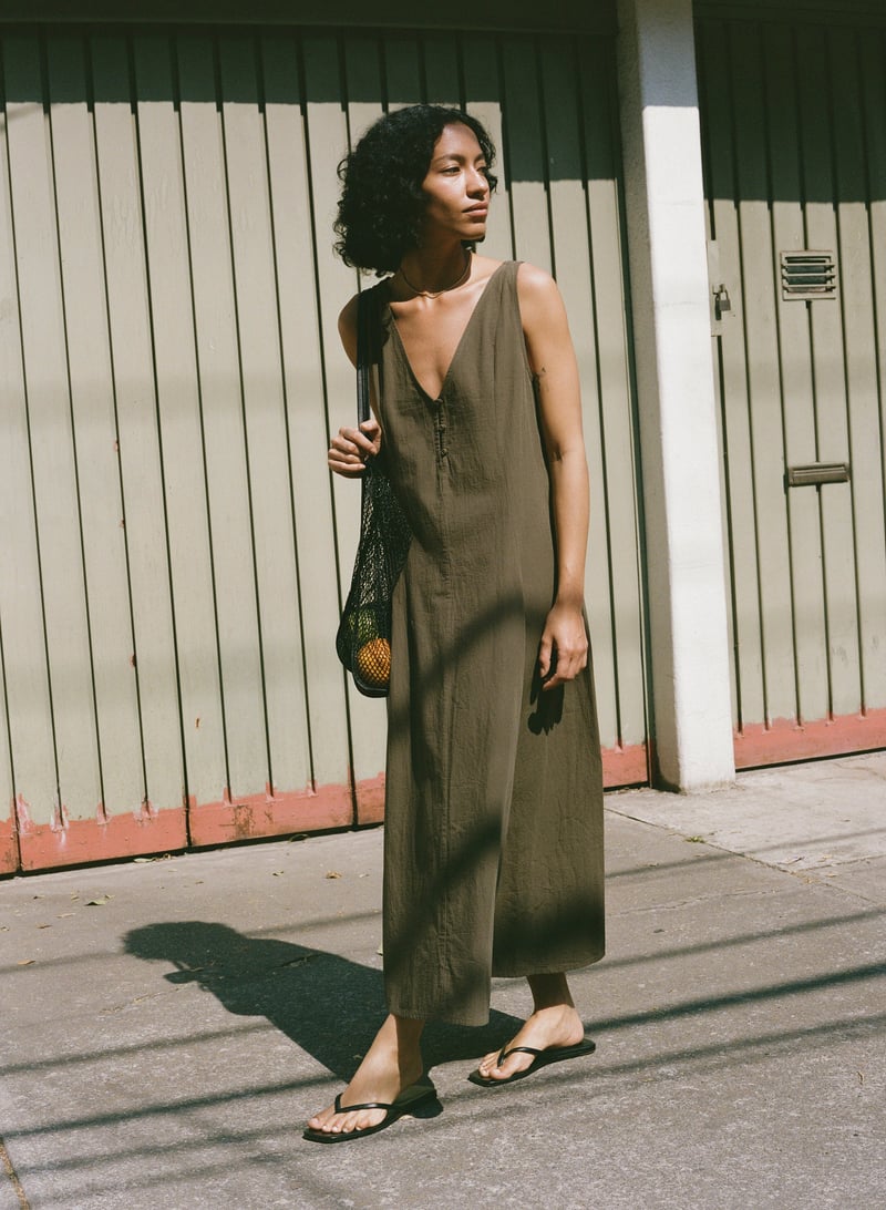 Maritza Dress, Textured Organic Poplin, Fern by OZMA, 100% Cotton