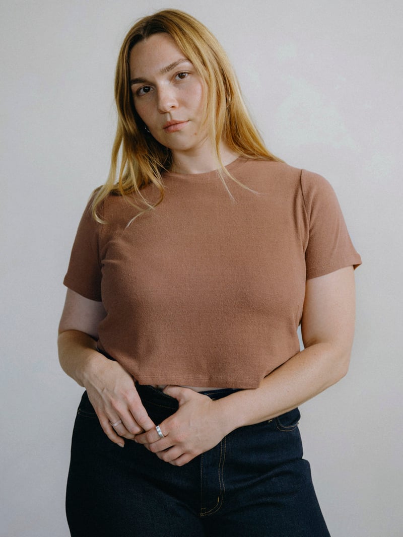 Lou Tee, Regen Silk Noil Jersey, Terracotta by OZMA, 100% Silk