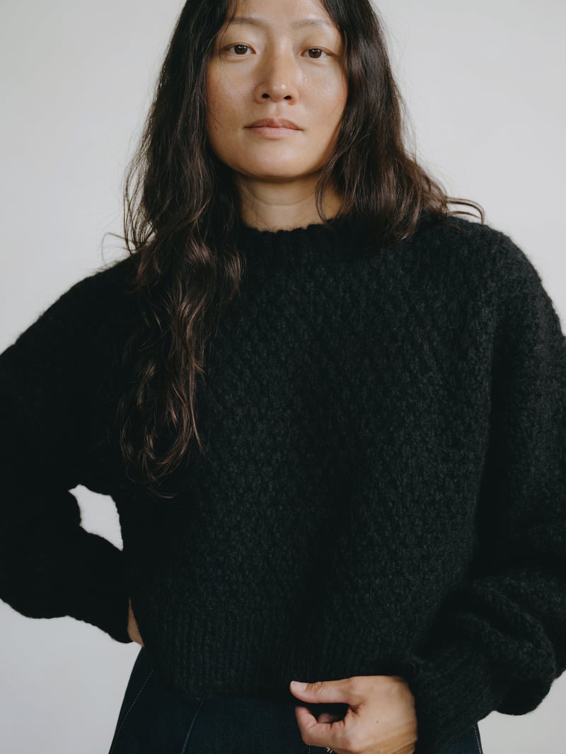 Gia Hand Knit Sweater, Alpaca Blend, Black by OZMA, 89% Alpaca, 11% Nylon