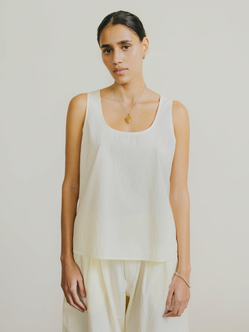 Mika Tank, Textured Organic Poplin, Parchment by OZMA, 100% Cotton