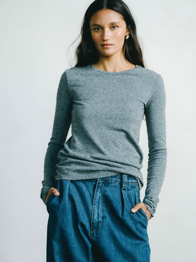 Classic Long Sleeve, Regen Silk Noil Jersey, Charcoal Heather by OZMA, 100% Silk