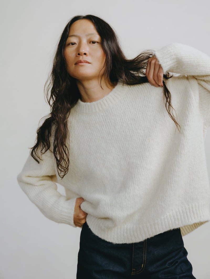Chleo Crew, Alpaca Cotton, Cream by OZMA, 56% Alpaca, 44% Cotton