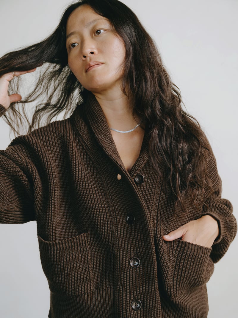 Sloan Cardigan, Organic Tanguis Cotton, Chocolate by OZMA, 100% Cotton