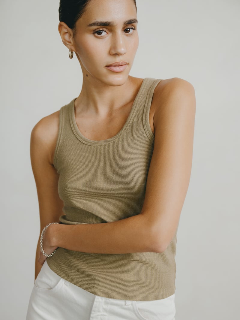Classic Tank, Ribbed Silk Noil Jersey, Cactus by OZMA, 97% Silk, 3% Elastane