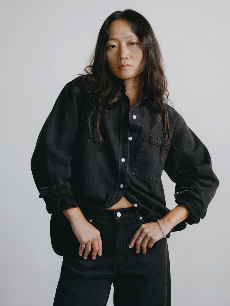 Denim Marcie Shirt, Recycled Denim, Vintage Black by OZMA, 100% Cotton