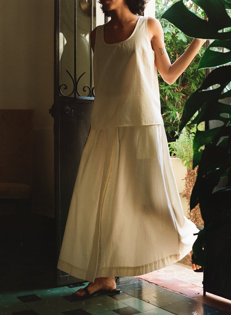 Ananda Skirt, Textured Organic Poplin, Parchment by OZMA, 100% Cotton