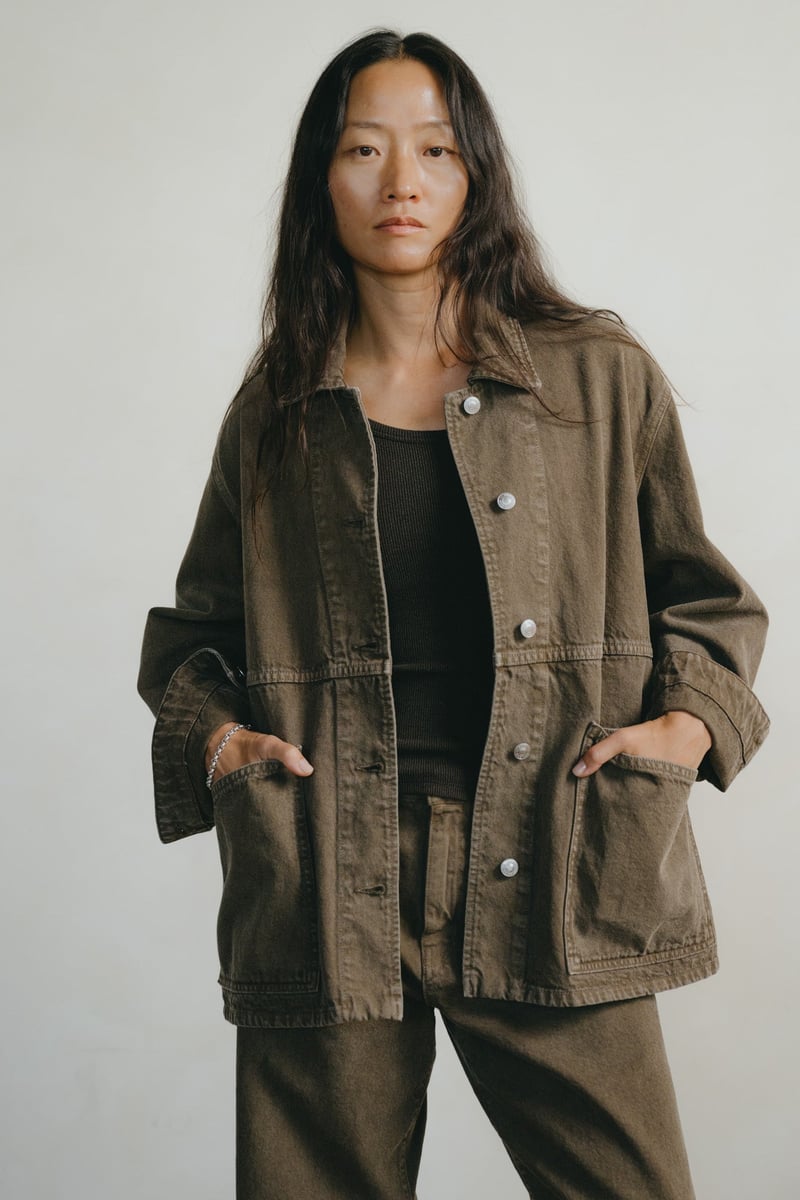Loretta Jacket, Recycled Denim, Vintage Brown by OZMA, 100% Cotton