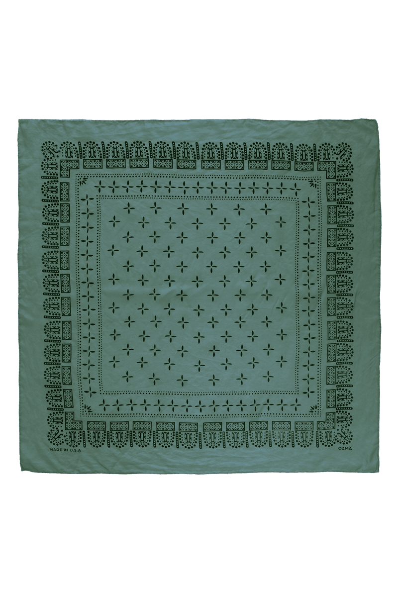 1930s Bandana, Regen Silk, Juniper by OZMA, 100% Silk