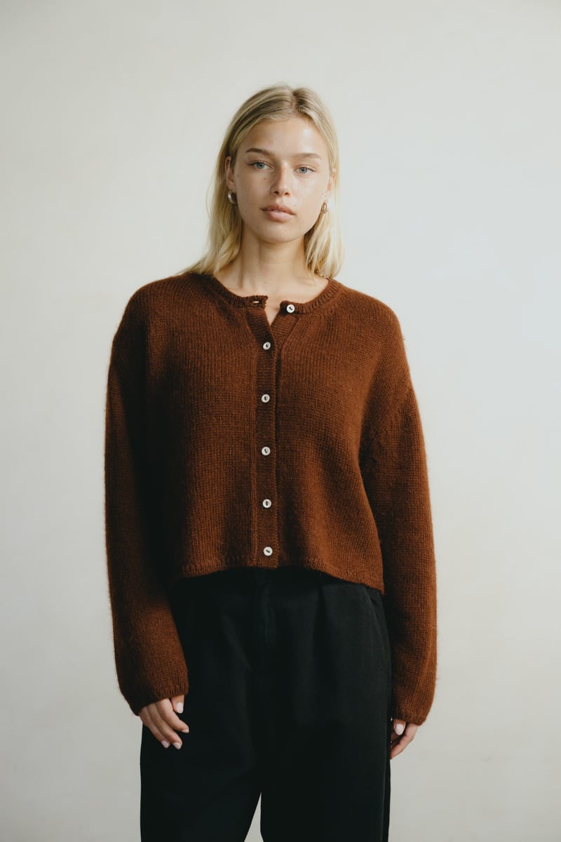 Everyday Cardigan, Baby Alpaca, Rust by OZMA, 100% Alpaca