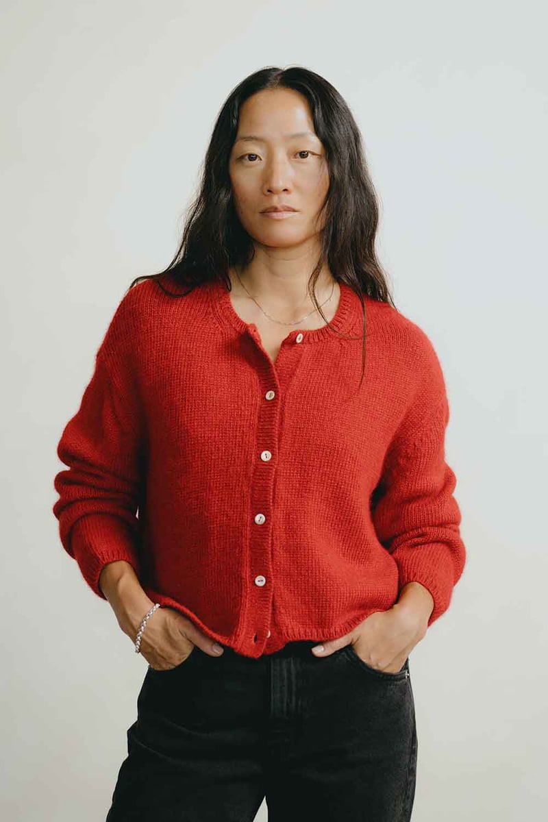 Everyday Cardigan, Baby Alpaca, Tomato by OZMA, 100% Alpaca