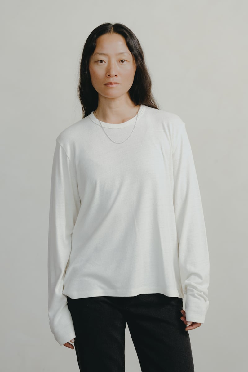 Long Sleeve Big Tee, Regen Silk Noil Jersey, Natural by OZMA, 100% Silk