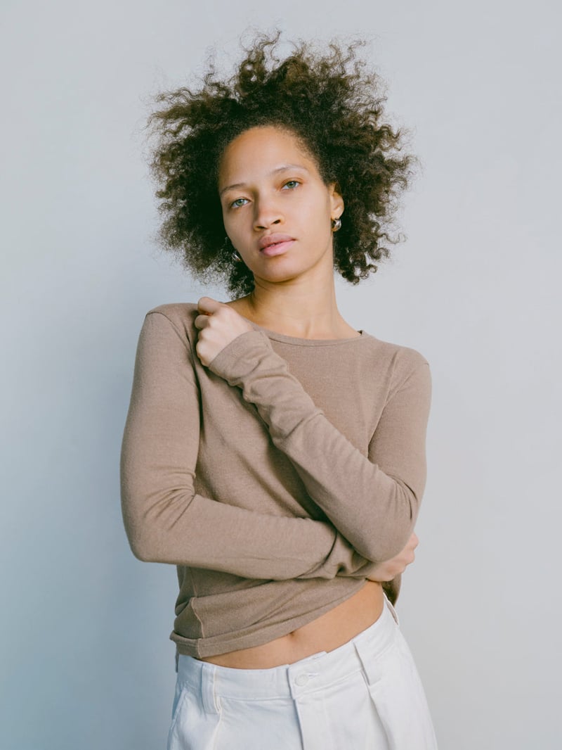 Classic Long Sleeve, Regen Silk Noil Jersey, Tea by OZMA, 100% Silk